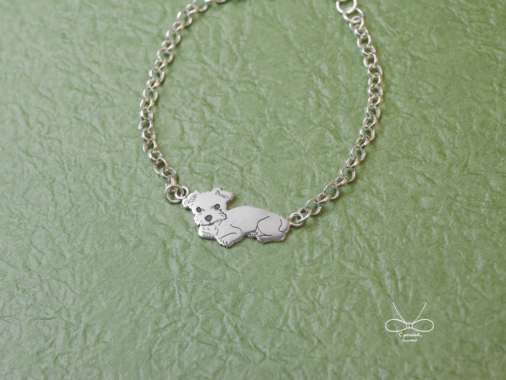 【客製化】加魯 狗狗 寵物肖像手鍊 | 925純銀 手繪插畫 可愛動物 手工銀飾