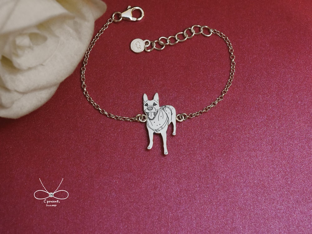 【客製化】ai lin 狗狗 寵物肖像手鍊 | 925純銀 手繪插畫 可愛動物 手工銀飾
