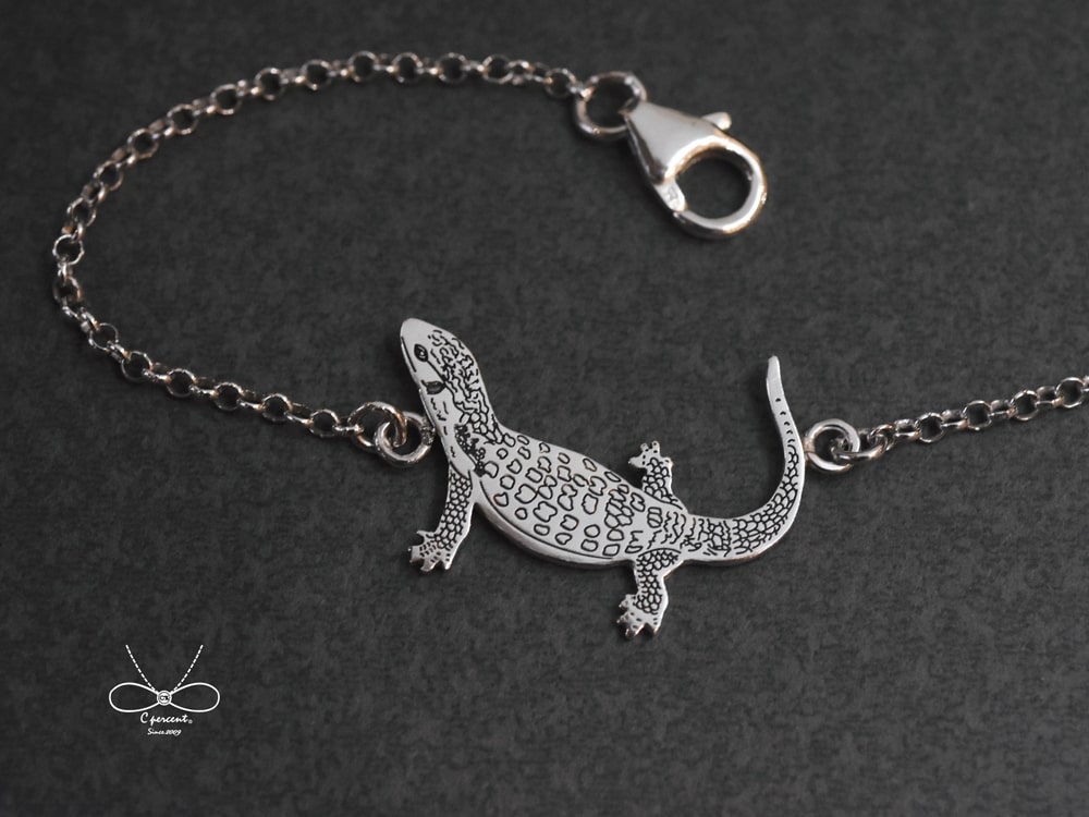 【客製化】LiDianDian 蜥蜴 寵物肖像手鍊 | 925純銀 手繪插畫 可愛動物 手工銀飾