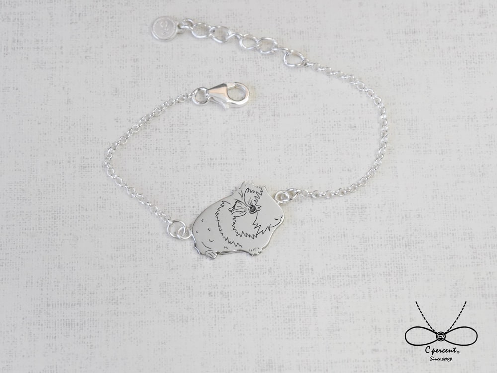 【客製化】20150123 天竺鼠 寵物肖像手鍊 (925純銀 手繪插畫 可愛動物)