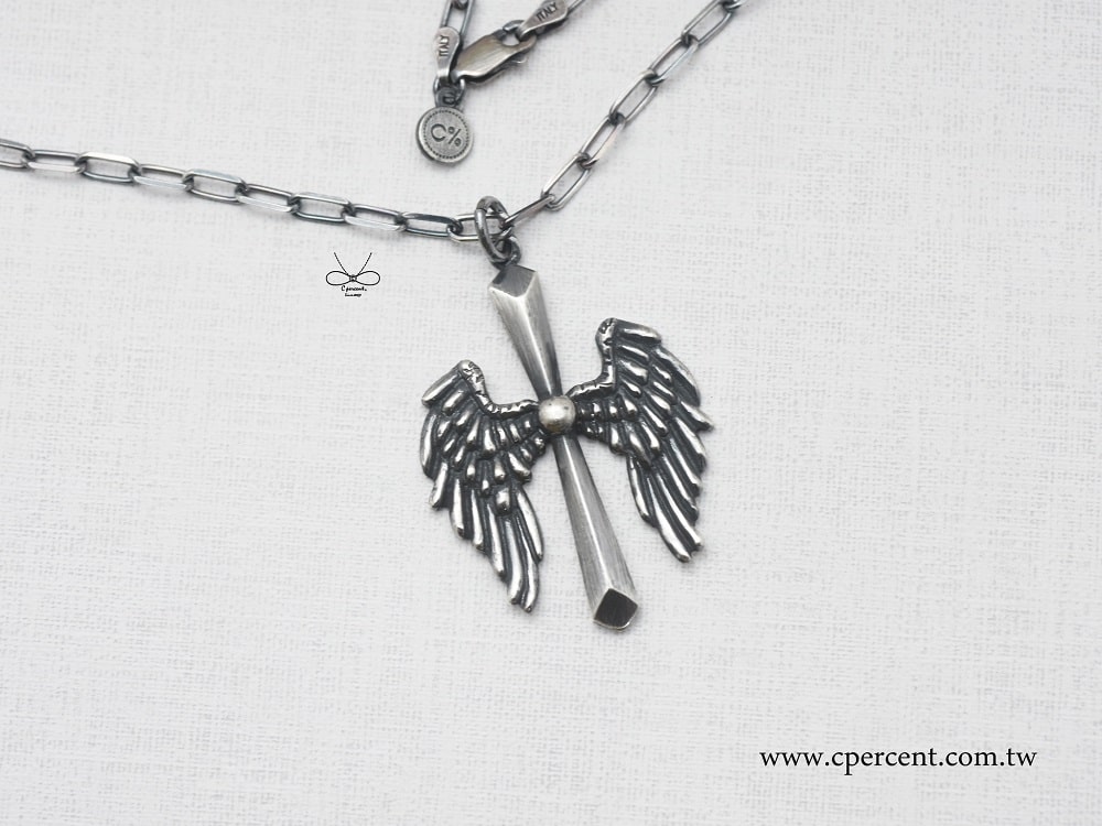 【專屬訂製】H&F 翅膀十字架 染黑 男生項鍊 | 立體項鍊 925純銀 客製化銀飾