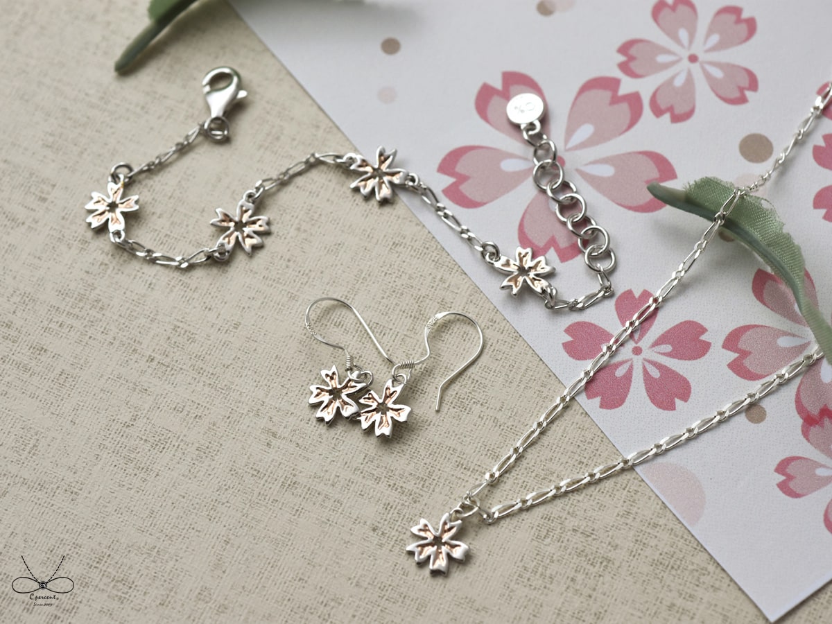 櫻花 | 銀鍍玫瑰金/白K 細項鍊 雙色 手工銀飾 - 飾品圖片第4張