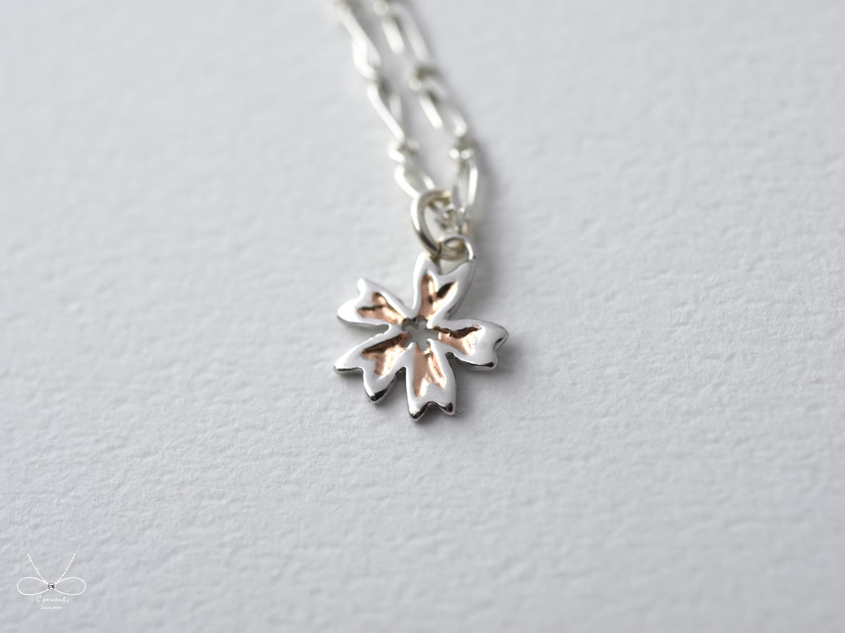 櫻花 | 銀鍍玫瑰金/白K 細項鍊 雙色 手工銀飾 - 飾品圖片第2張