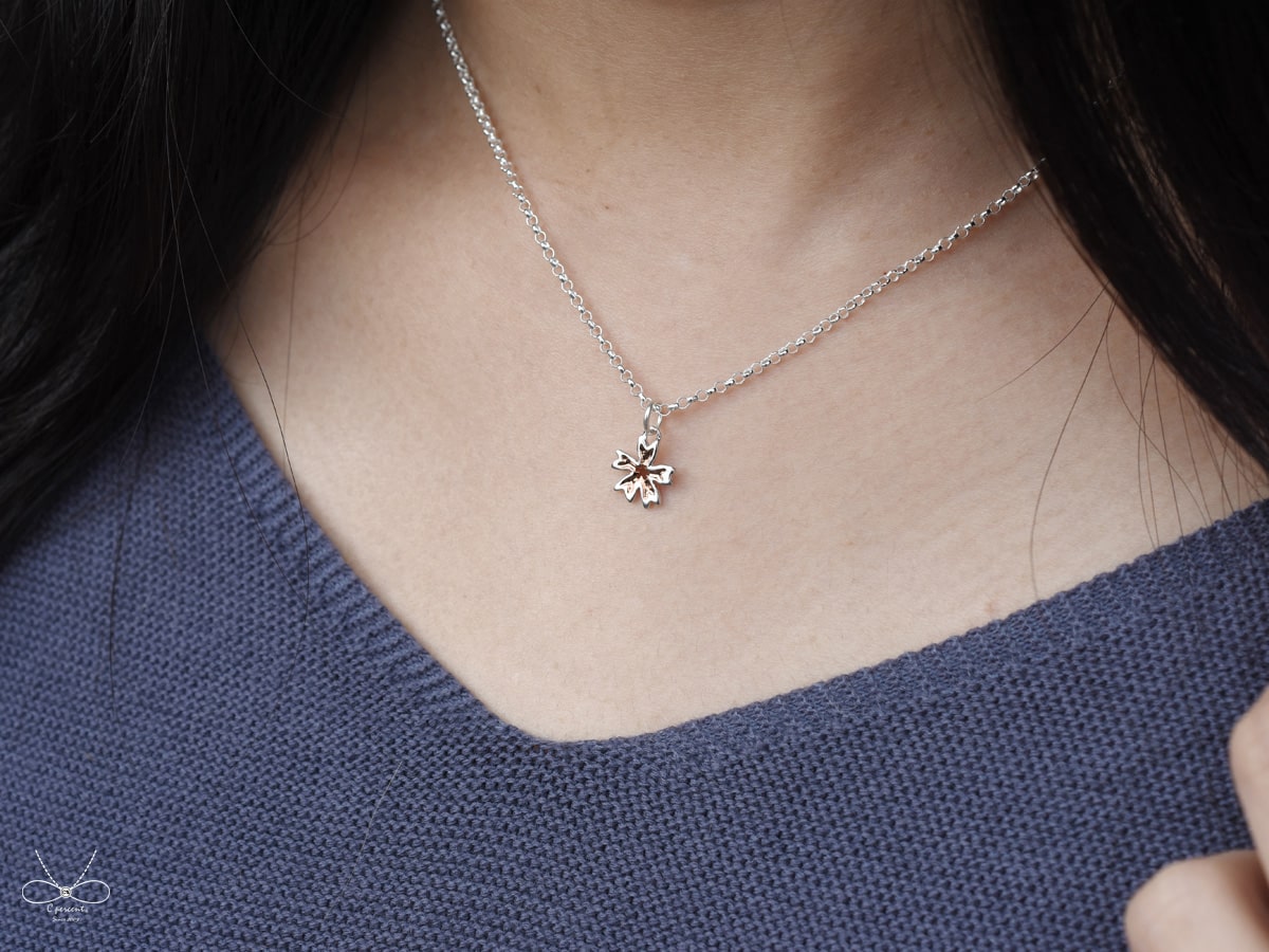 櫻花 | 銀鍍玫瑰金/白K 細項鍊 雙色 手工銀飾 - 飾品圖片第3張