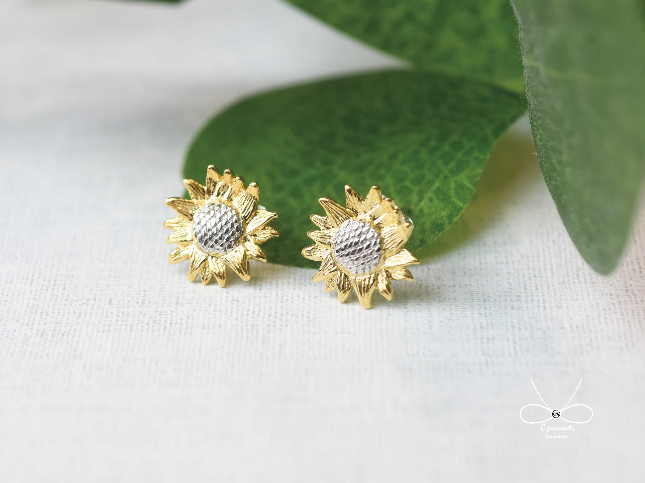 向日葵 | 銅鍍18K金耳環 可改夾式 森林系 女款 手工銀飾 - 飾品圖片第2張