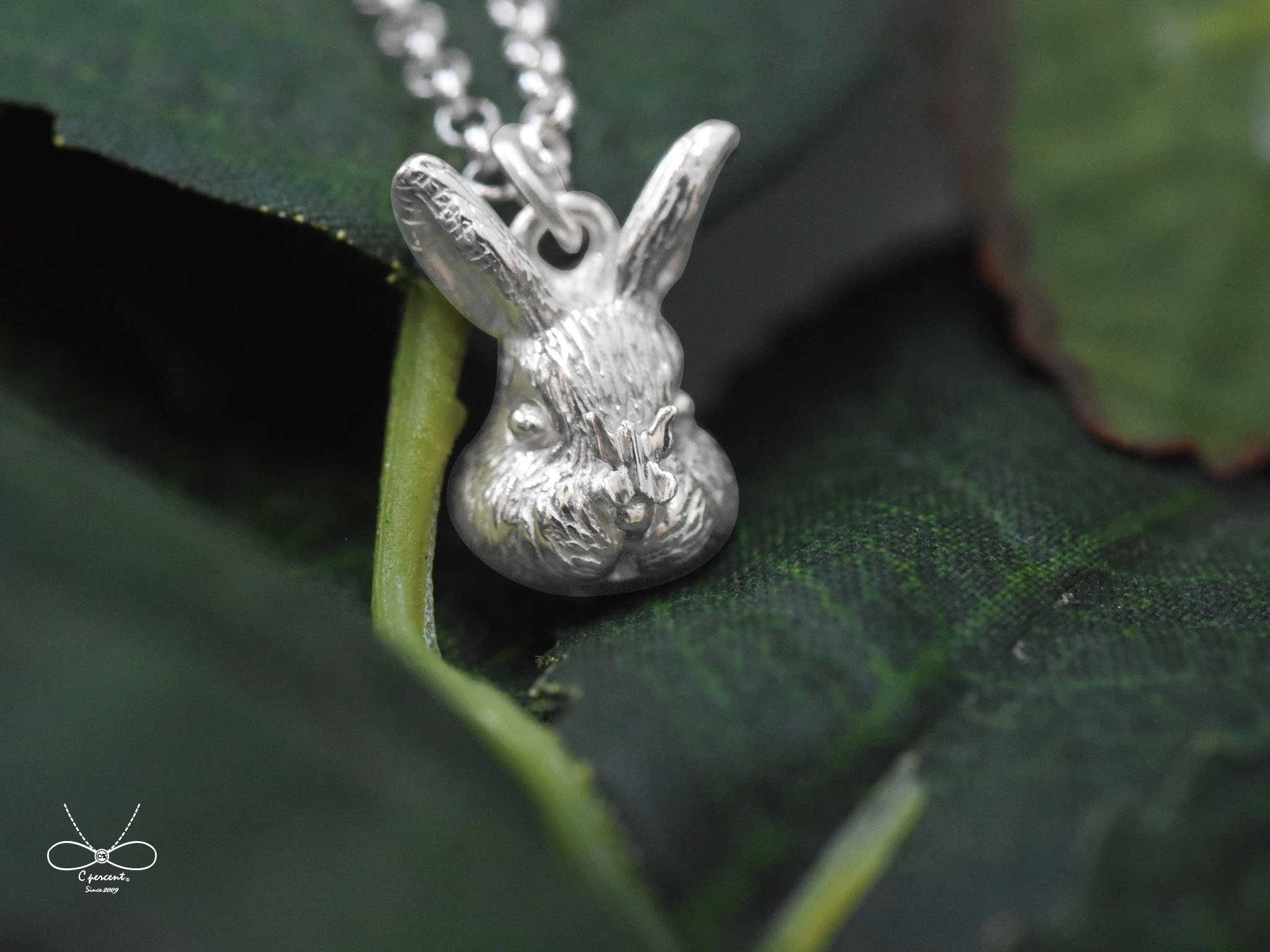 兔子遇上蝴蝶 | 純銀項鍊 細項鍊 森林系 立體動物 手工銀飾 - 飾品圖片第2張