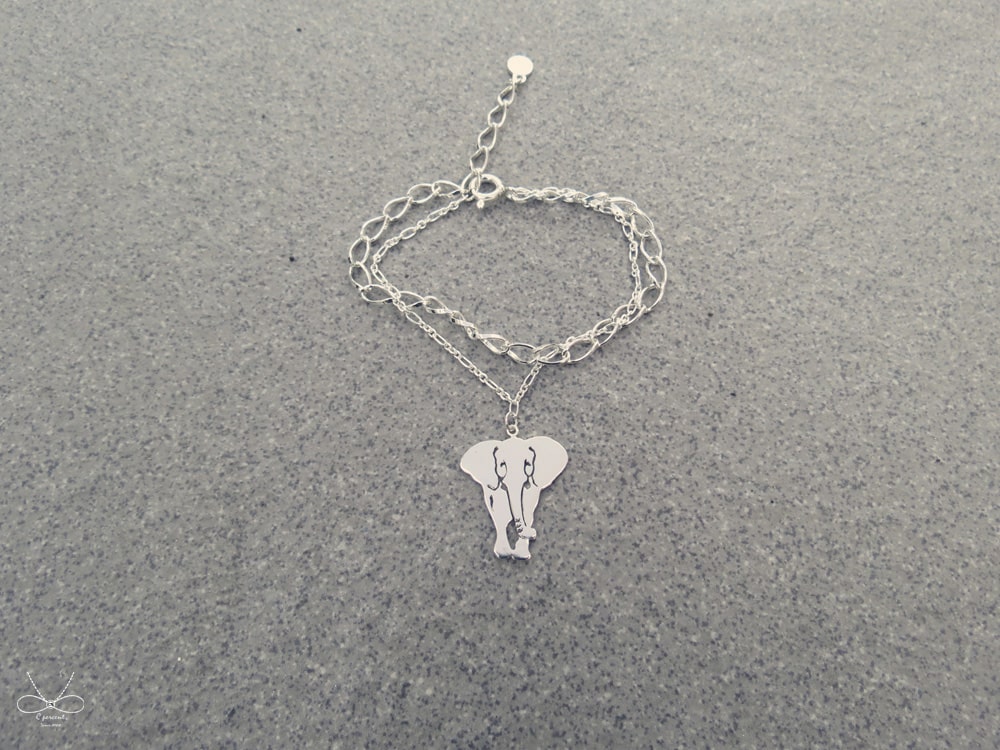 微笑大象 - 經典動物鏤空 | 純銀手鍊 女款 雙鍊 可愛 手工銀飾