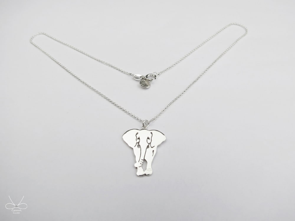 微笑大象 - 經典動物鏤空 | 純銀項鍊 女款 鎖骨鍊 細鍊 手工銀飾