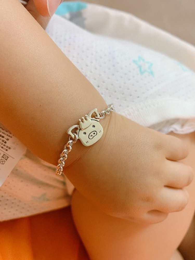 小豬 - 小朋友手鍊 | 925純銀 寶寶週歲禮 可愛動物 手工銀飾 - 飾品圖片第3張