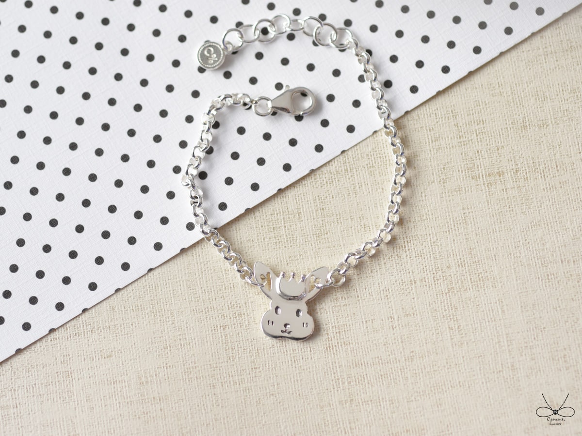 小兔子 - 小朋友手鍊 | 925純銀 寶寶週歲禮 可愛動物 手工銀飾 - 飾品圖片第2張