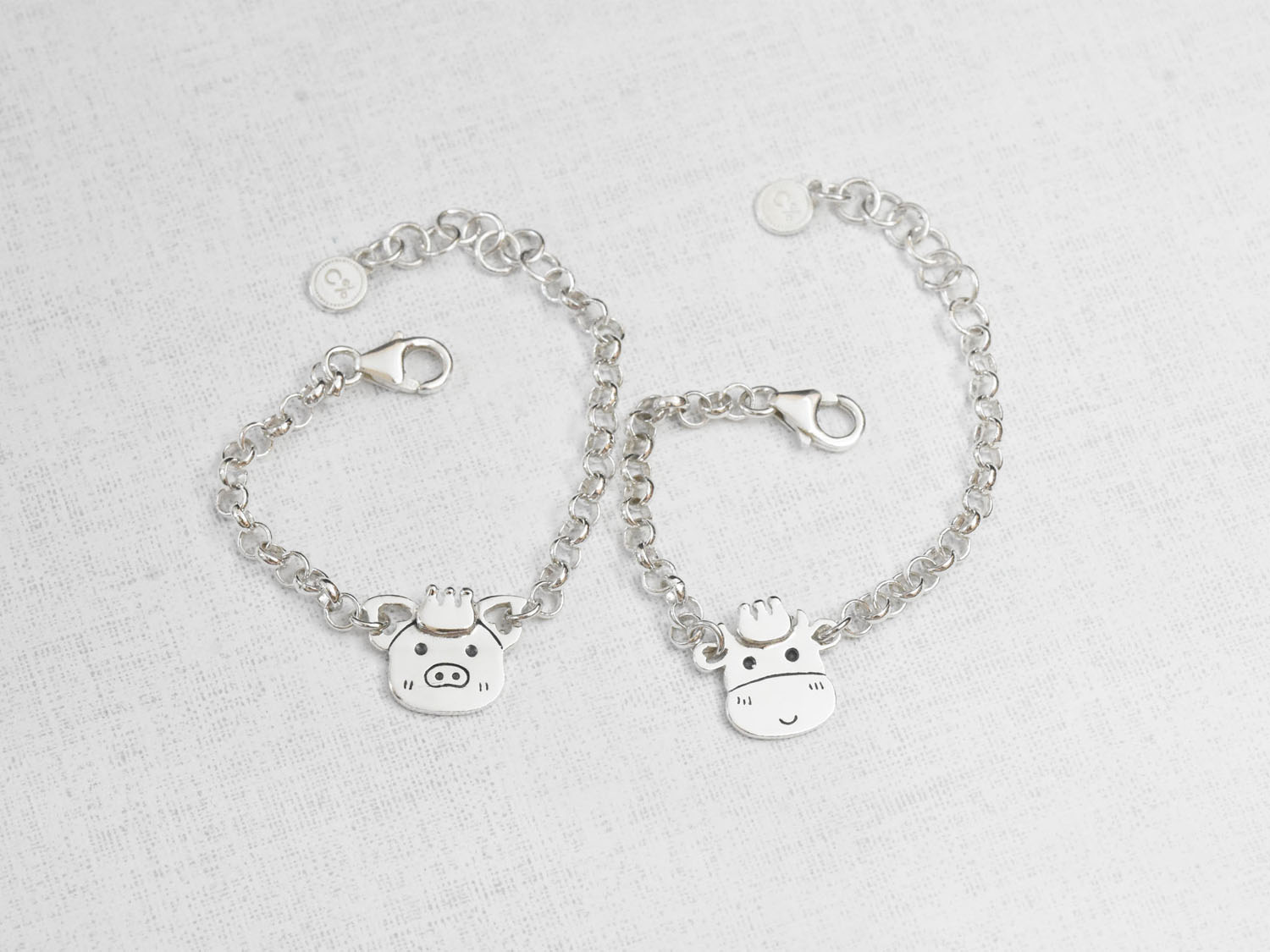 小豬 - 小朋友手鍊 | 925純銀 寶寶週歲禮 可愛動物 手工銀飾 - 飾品圖片第4張