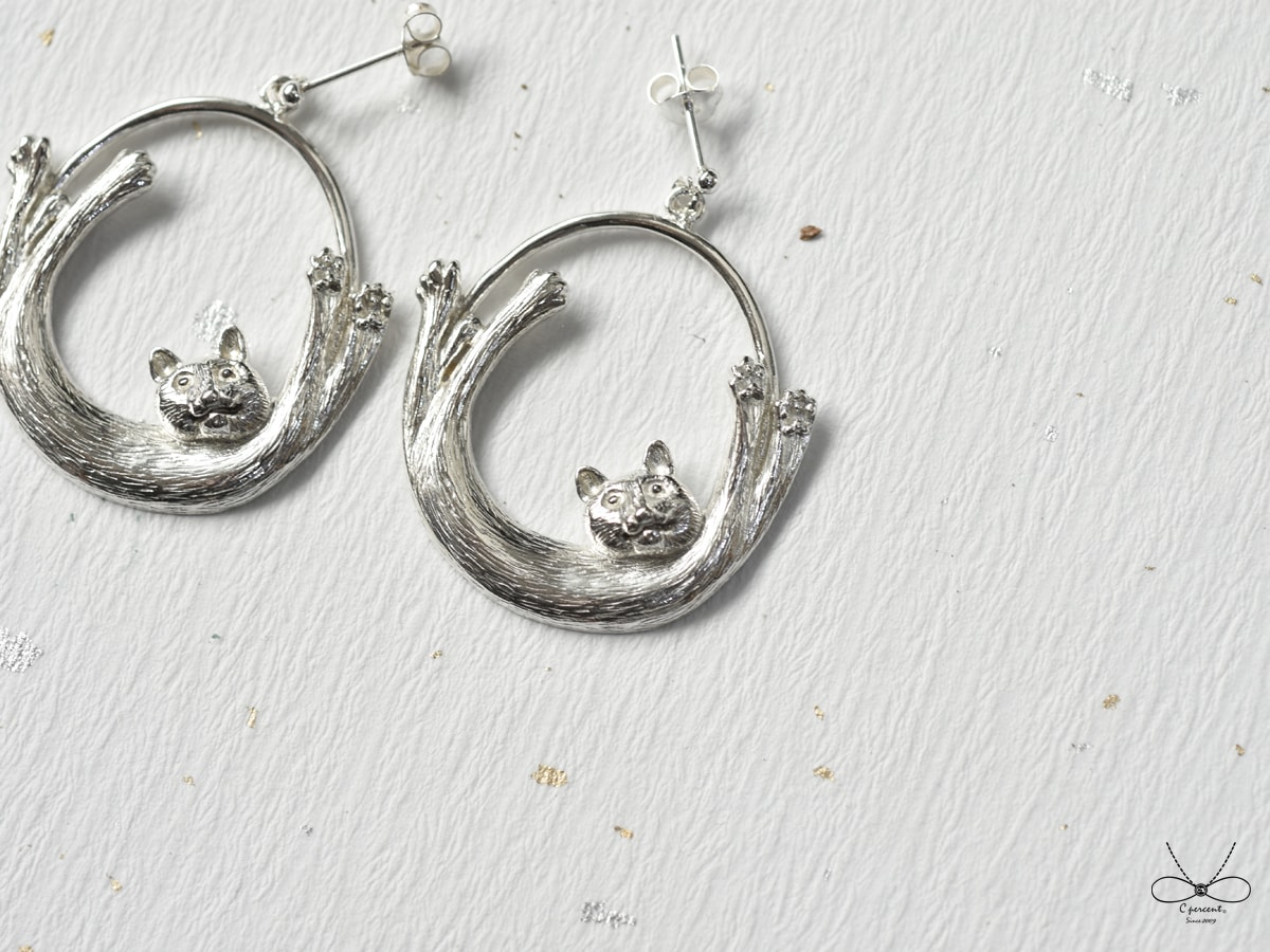 貓咪伸伸懶腰 |垂墜耳環 925純銀 立體動物 手工銀飾 - 飾品圖片第3張