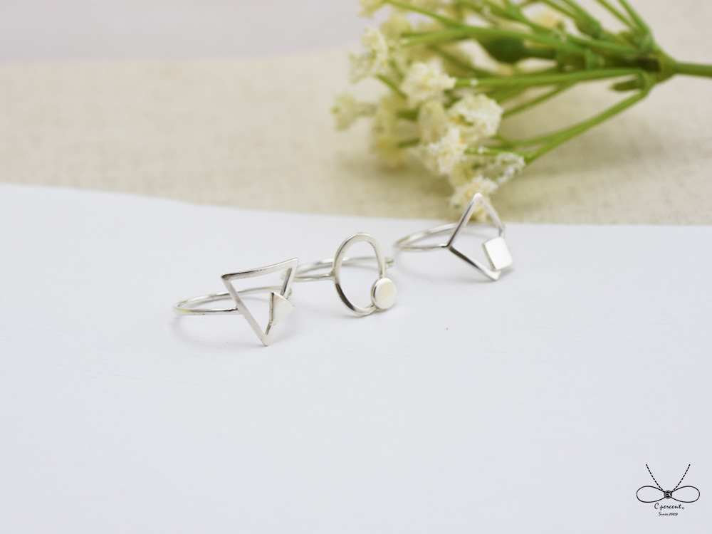 裸系 - 三角形戒指 雙幾何 | 925純銀 細戒 簡約 手工銀飾 - 飾品圖片第4張