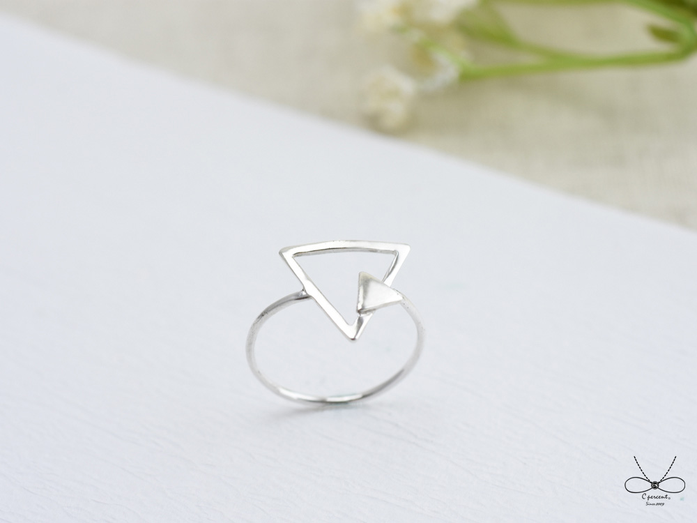 裸系 - 三角形戒指 雙幾何 | 925純銀 細戒 簡約 手工銀飾 - 飾品圖片第3張