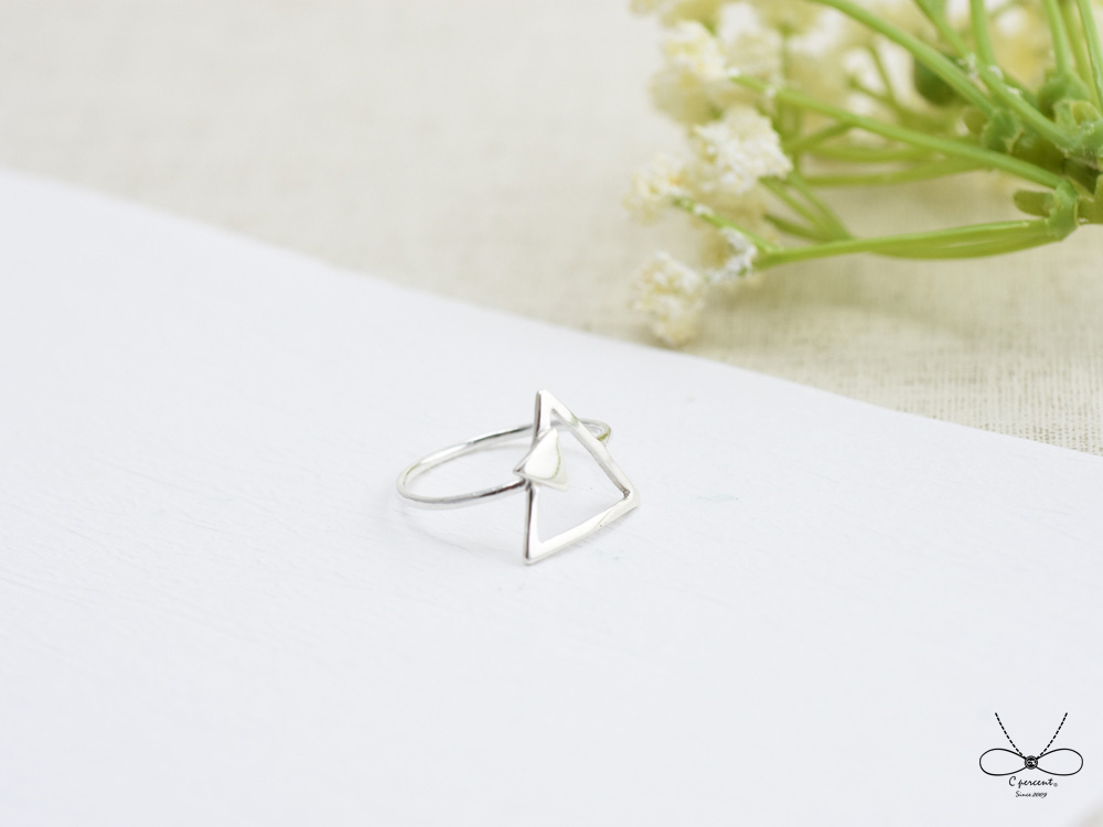 裸系 - 三角形戒指 雙幾何 | 925純銀 細戒 簡約 手工銀飾 - 飾品圖片第5張