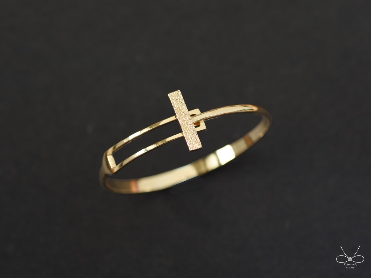幾何長方形打質感層次 金色手環 (銅鍍18K金手環)