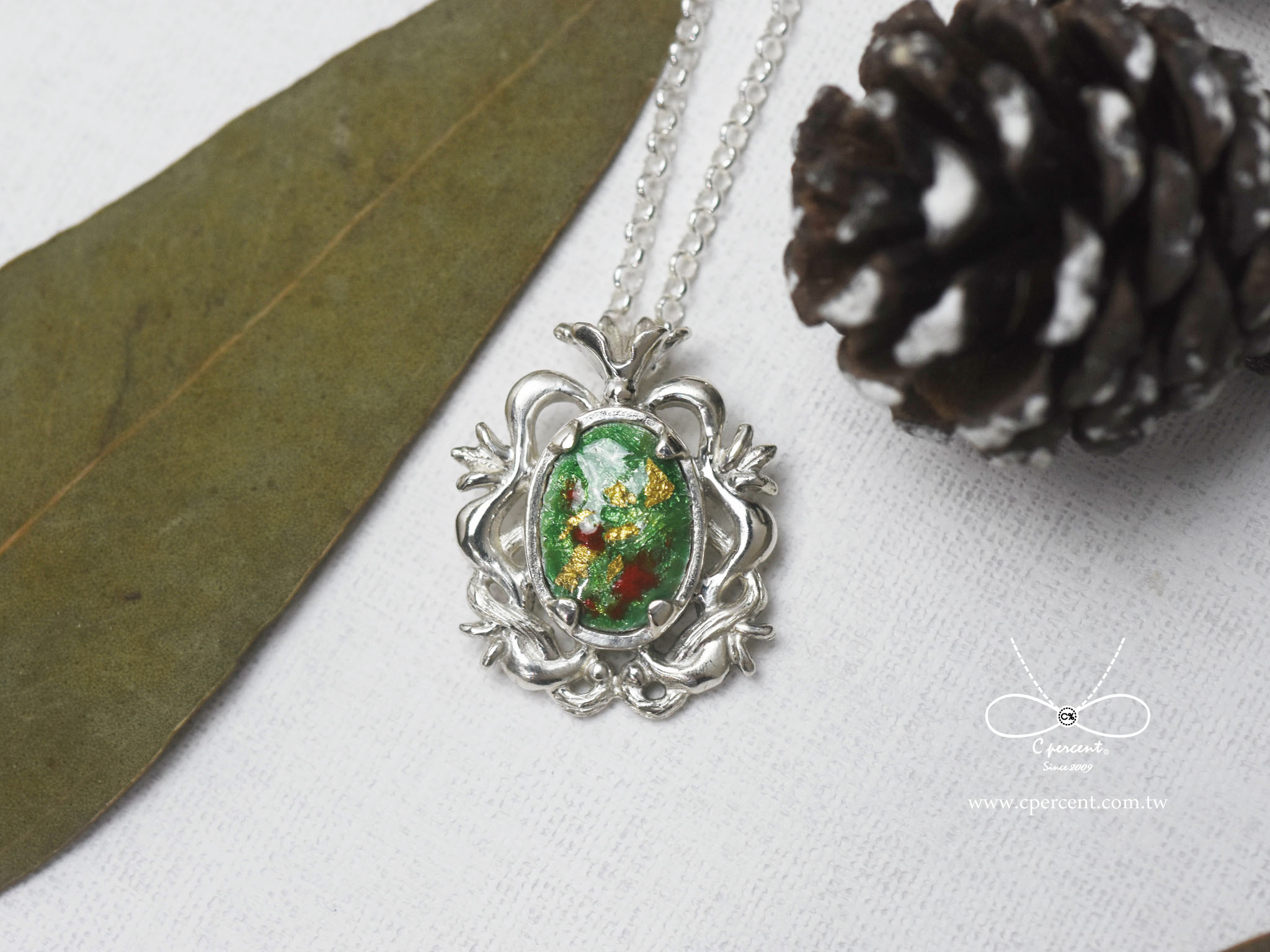 【聖誕節限定版】洛可可香水 (純銀項鍊 輕珠寶 金箔 琺瑯) - 飾品圖片第3張