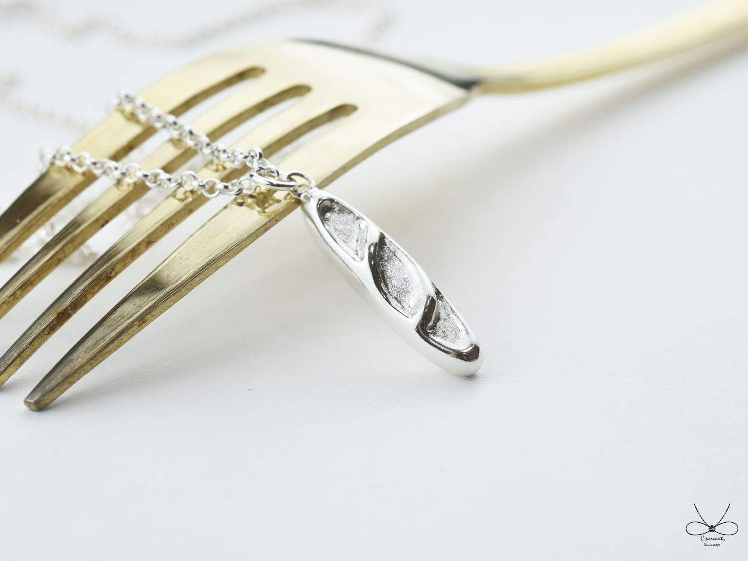 法國麵包 - 旅行去法國 | 純銀項鍊 細鍊 立體 手工銀飾 - 飾品圖片第2張