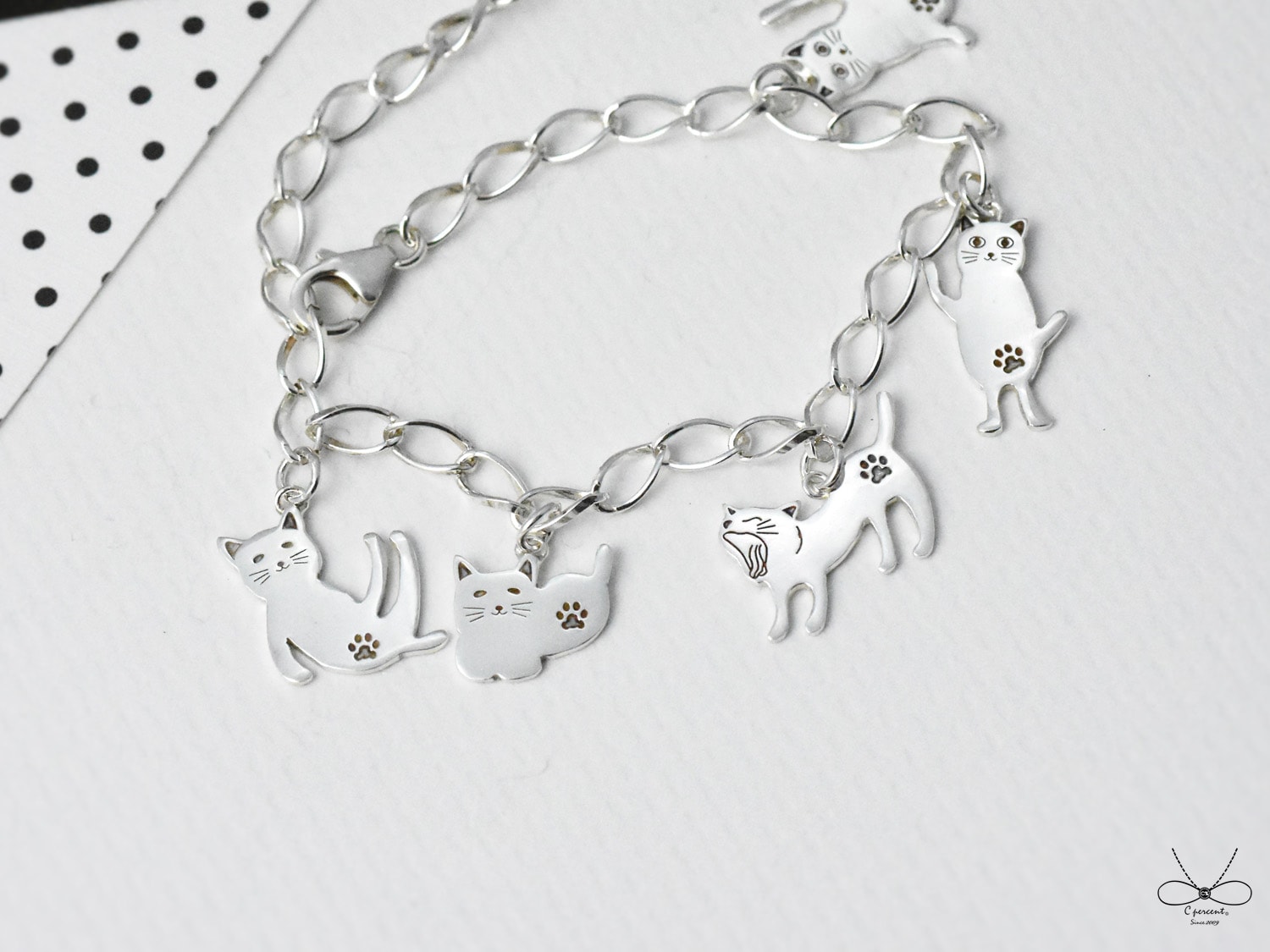 貓咪的異想世界 | 純銀手鍊 女款 可愛動物 手工銀飾 - 飾品圖片第4張