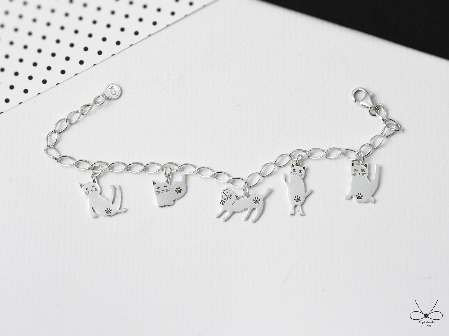 貓咪的異想世界 | 純銀手鍊 女款 可愛動物 手工銀飾 - 飾品圖片第2張