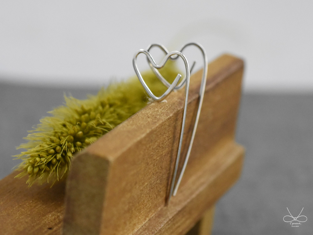 愛心 迴紋針式耳環 (925純銀 女款 簡約 手工銀飾 情人節禮物) - 飾品圖片第2張