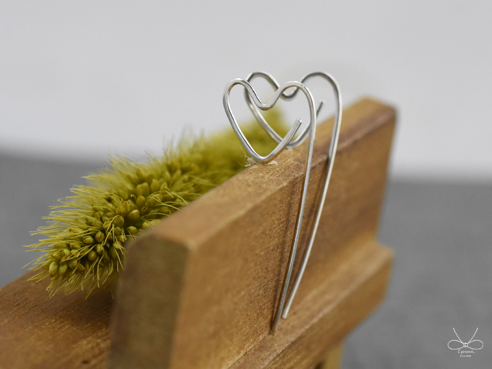 愛心 迴紋針式耳環 (925純銀 女款 簡約 手工銀飾 情人節禮物) - 飾品圖片第3張