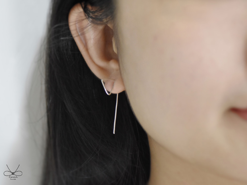三角形 迴紋針式耳環 (925純銀 女款 幾何 簡約 手工銀飾)