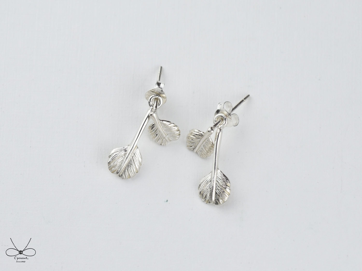 小圓葉 (純銀耳環 2件式配戴 手工銀飾) - 飾品圖片第3張