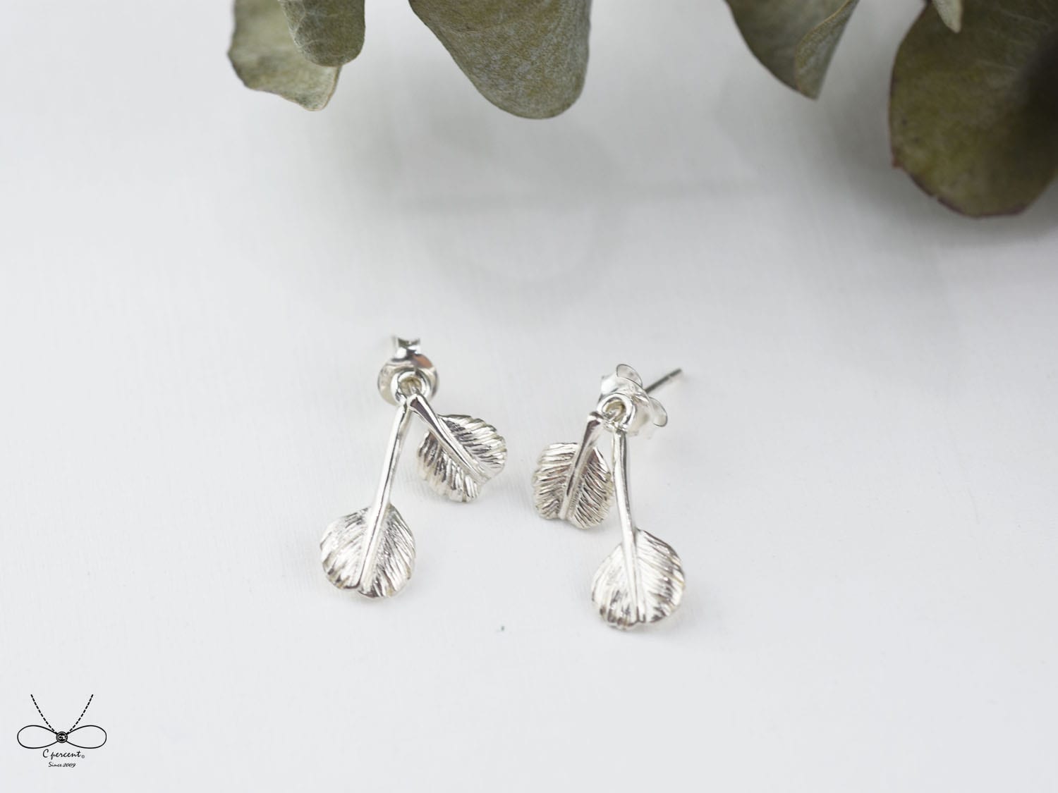 小圓葉 (純銀耳環 2件式配戴 手工銀飾) - 飾品圖片第4張