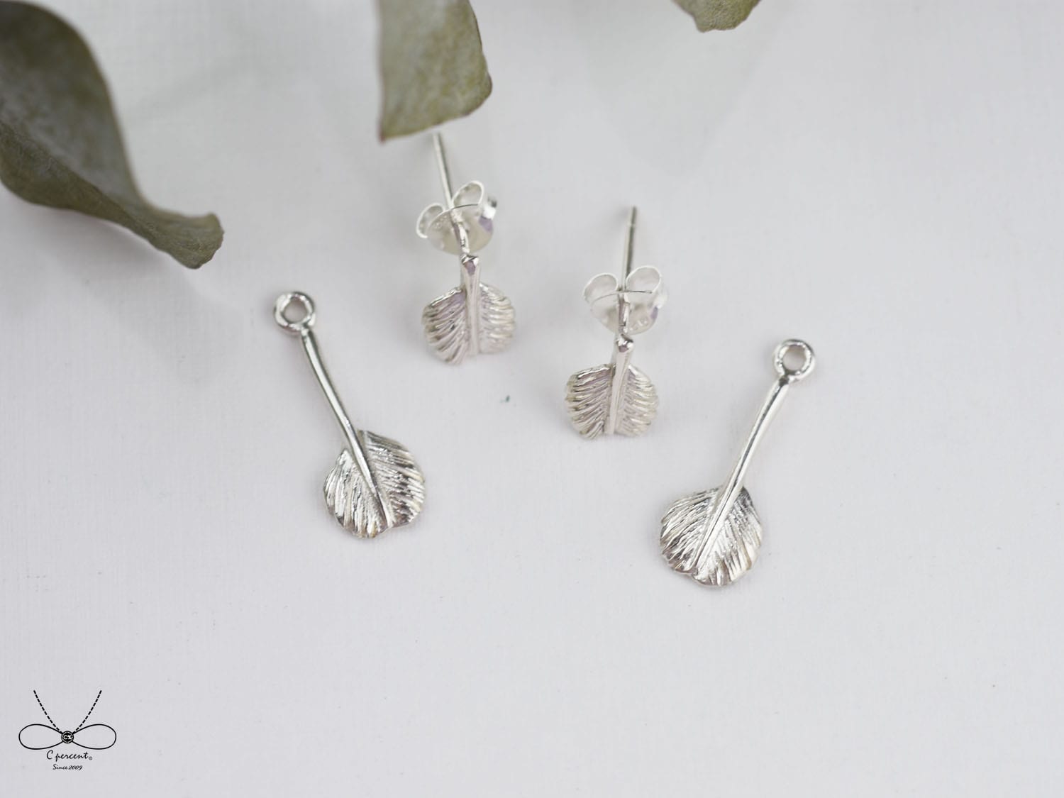 小圓葉 (純銀耳環 2件式配戴 手工銀飾) - 飾品圖片第5張