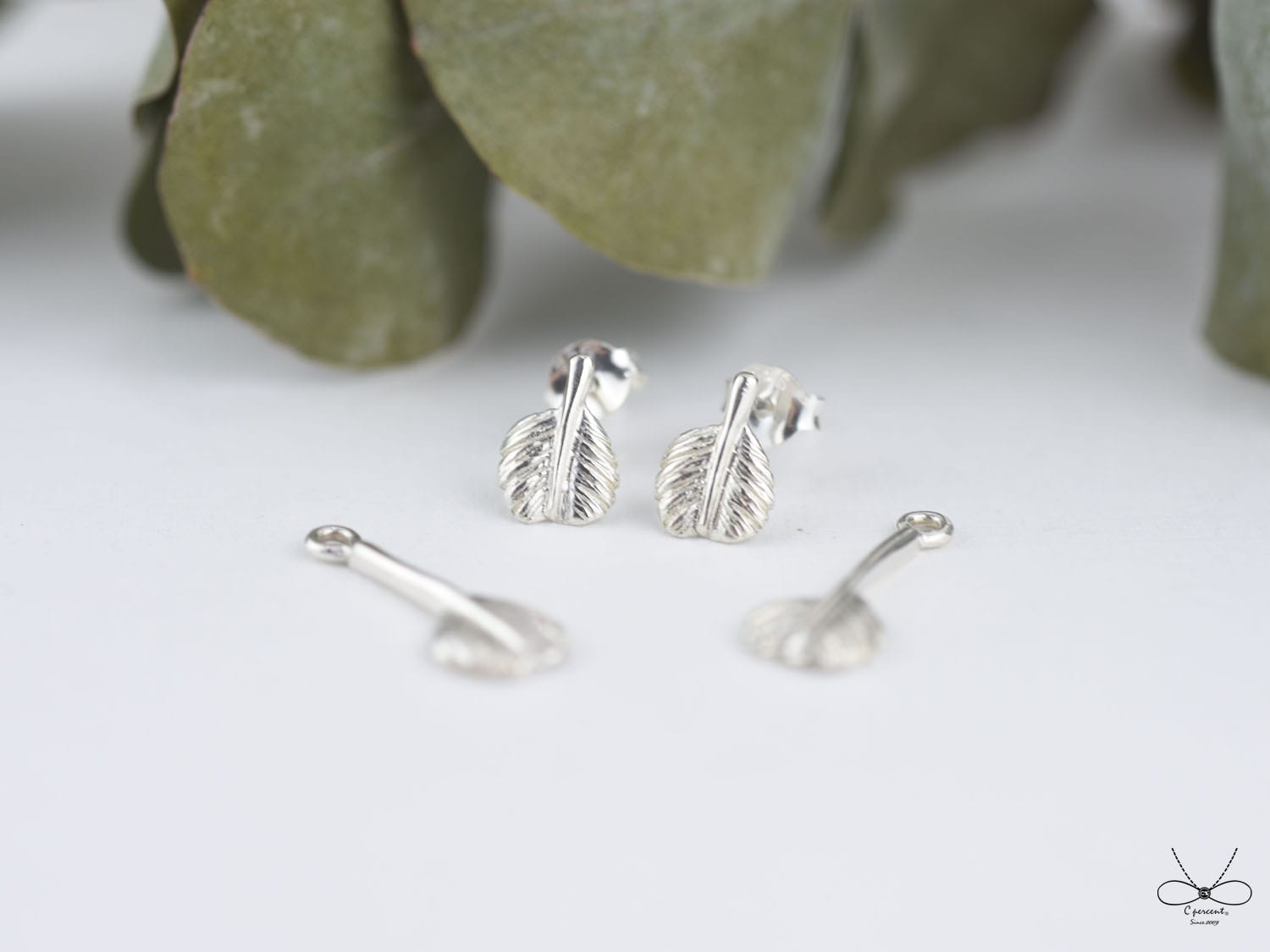 小圓葉 (純銀耳環 2件式配戴 手工銀飾) - 飾品圖片第2張