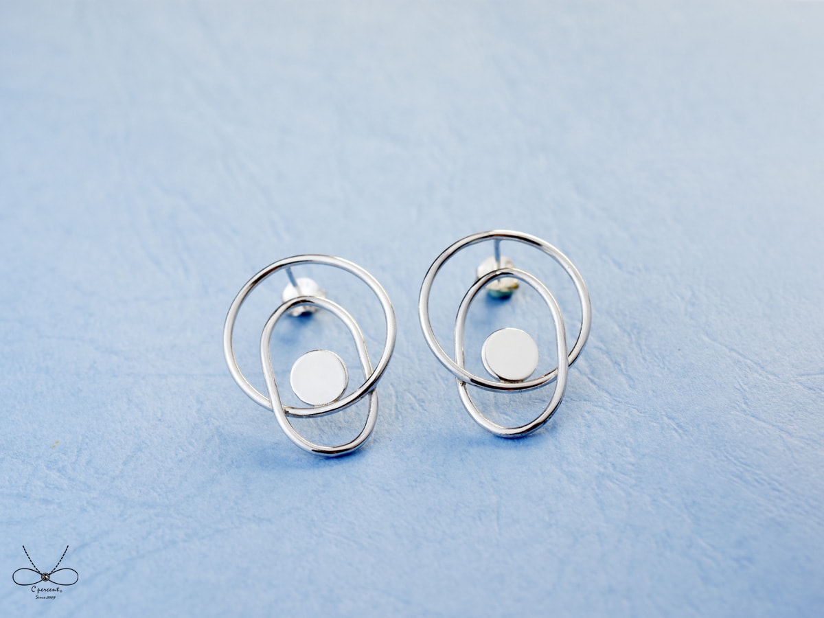 摩登簡約幾何圖形耳環 (純銀耳環 銀飾) - 飾品圖片第2張