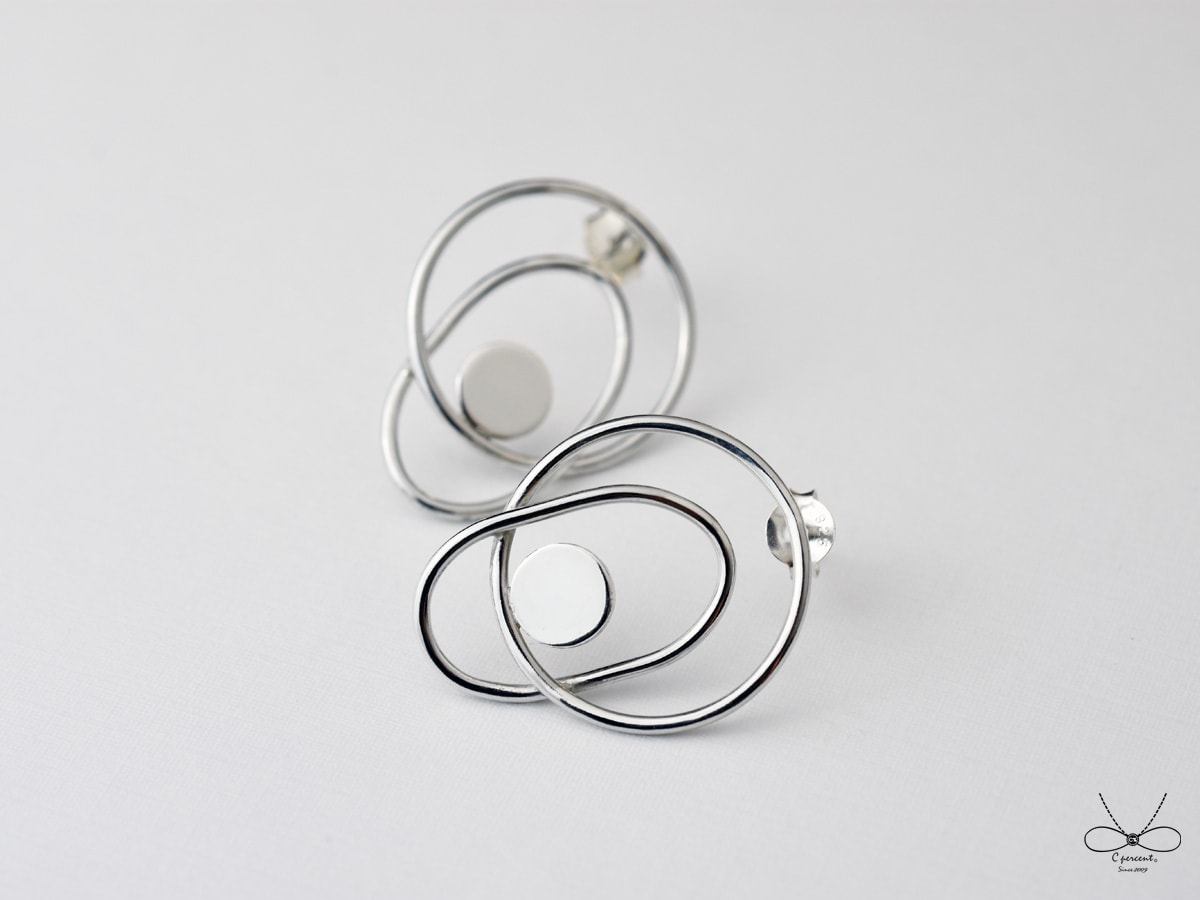 摩登簡約幾何圖形耳環 (純銀耳環 銀飾) - 飾品圖片第3張