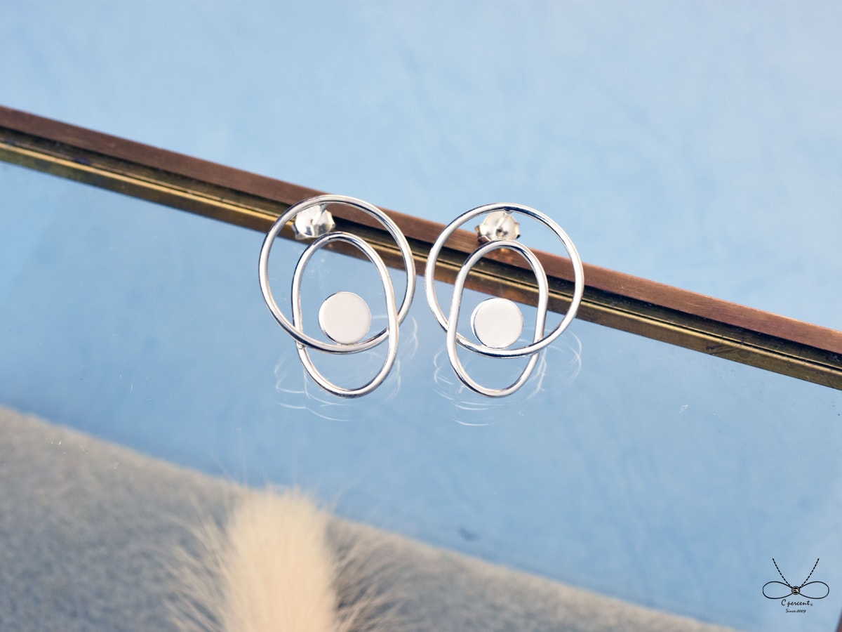 摩登簡約幾何圖形耳環 (純銀耳環 銀飾) - 飾品圖片第5張