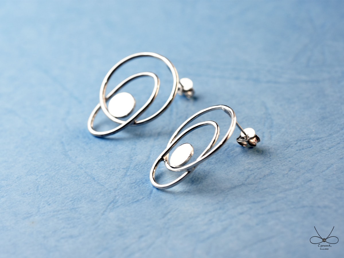 摩登簡約幾何圖形耳環 (純銀耳環 銀飾) - 飾品圖片第4張