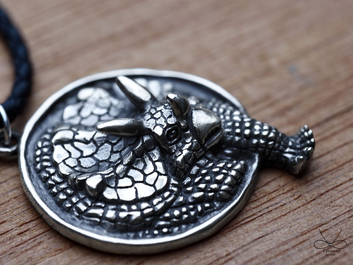 恐龍來了! 三角龍 (純銀項鍊 皮繩項鍊 銀飾) - 飾品圖片第2張