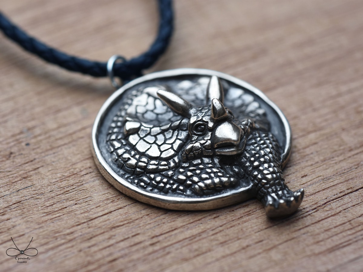 恐龍來了! 三角龍 (純銀項鍊 皮繩項鍊 銀飾) - 飾品圖片第3張