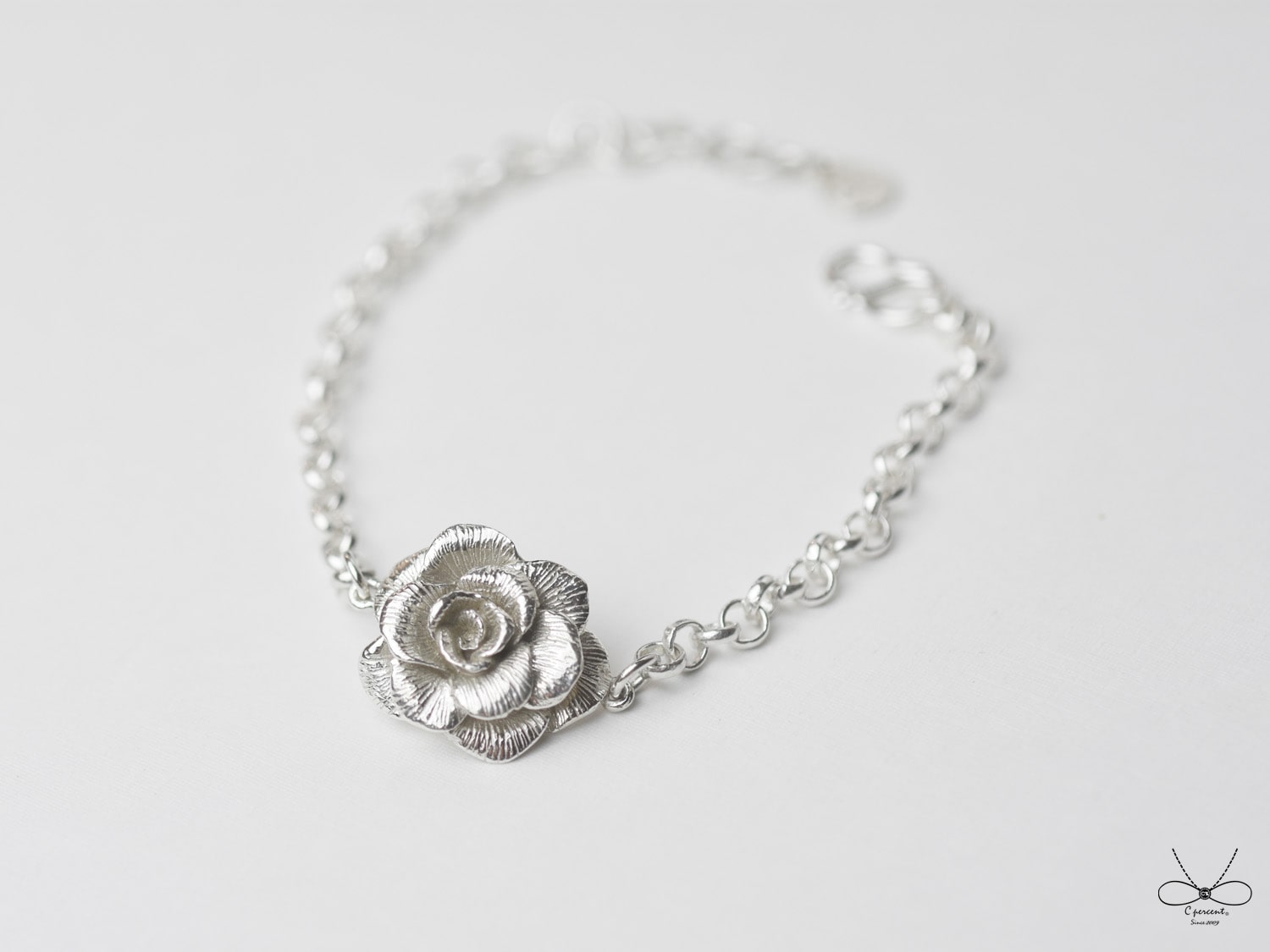 一朵玫瑰花 | 純銀手鍊 女款 花朵 情人節禮物 手工銀飾 - 飾品圖片第3張