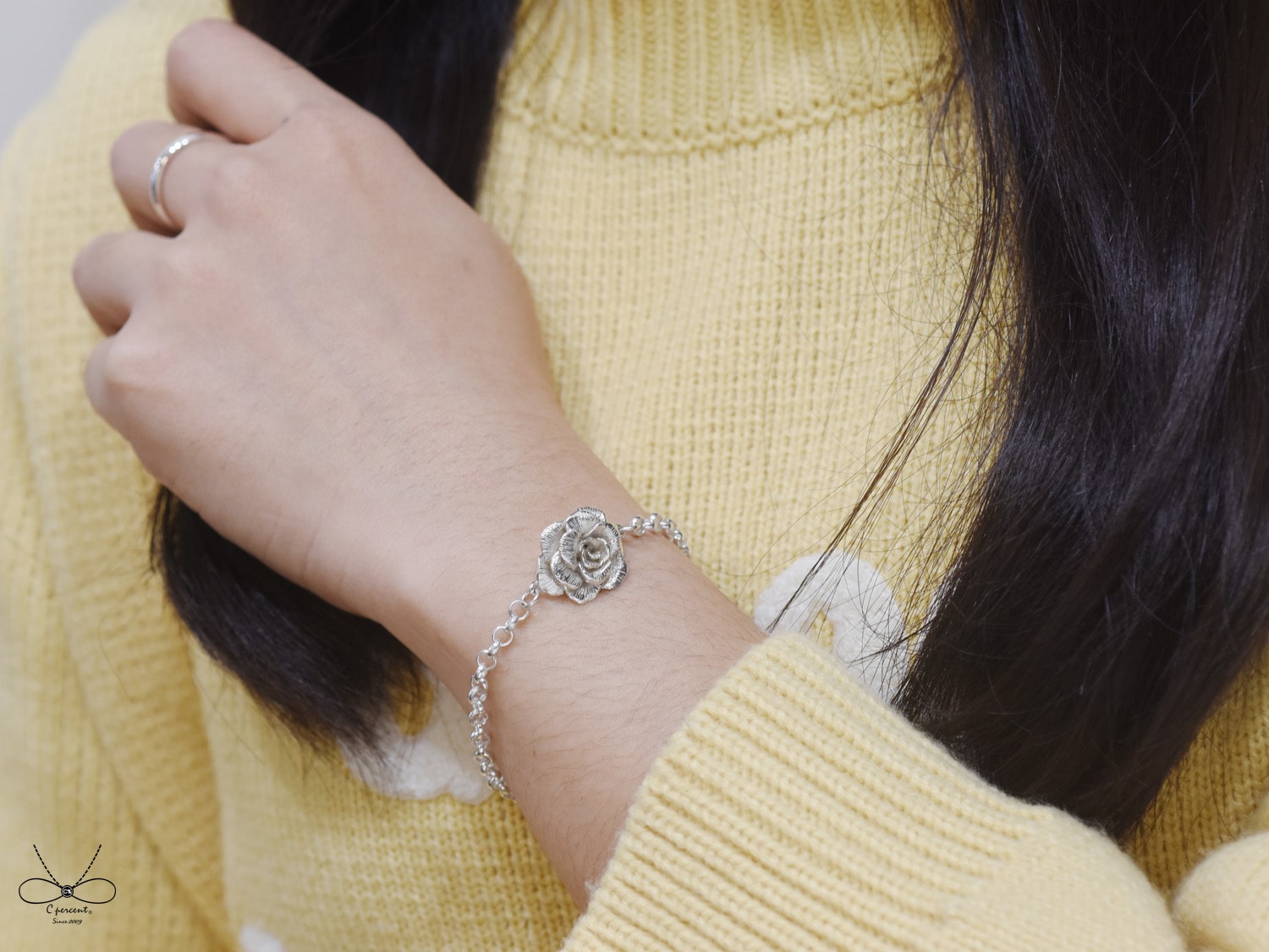 一朵玫瑰花 | 純銀手鍊 女款 花朵 情人節禮物 手工銀飾 - 飾品圖片第5張