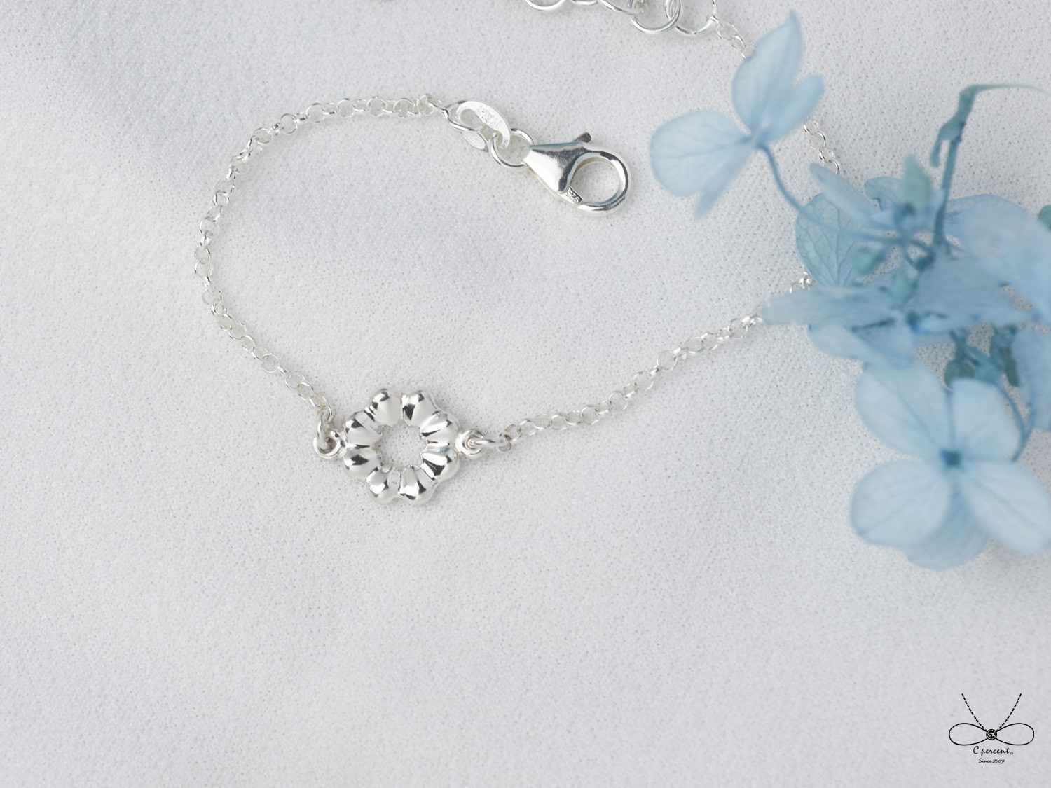 小花圈 | 純銀手鍊 細鍊 花朵 客製長度 手工銀飾 - 飾品圖片第2張