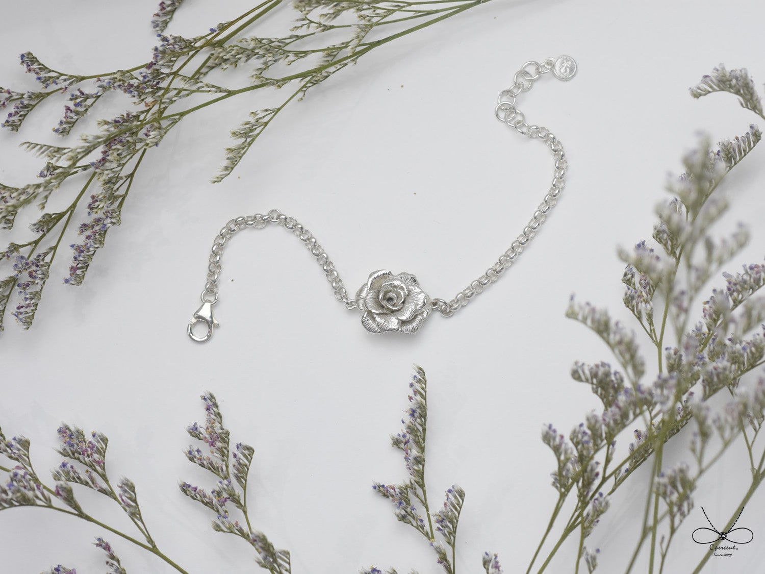 一朵玫瑰花 | 純銀手鍊 女款 花朵 情人節禮物 手工銀飾 - 飾品圖片第2張