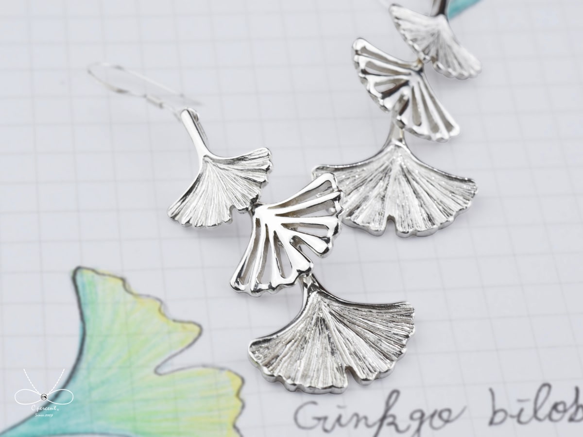 大中小銀杏 - 植物園 | 925純銀 垂墜耳環 女款 手工銀飾 - 飾品圖片第3張