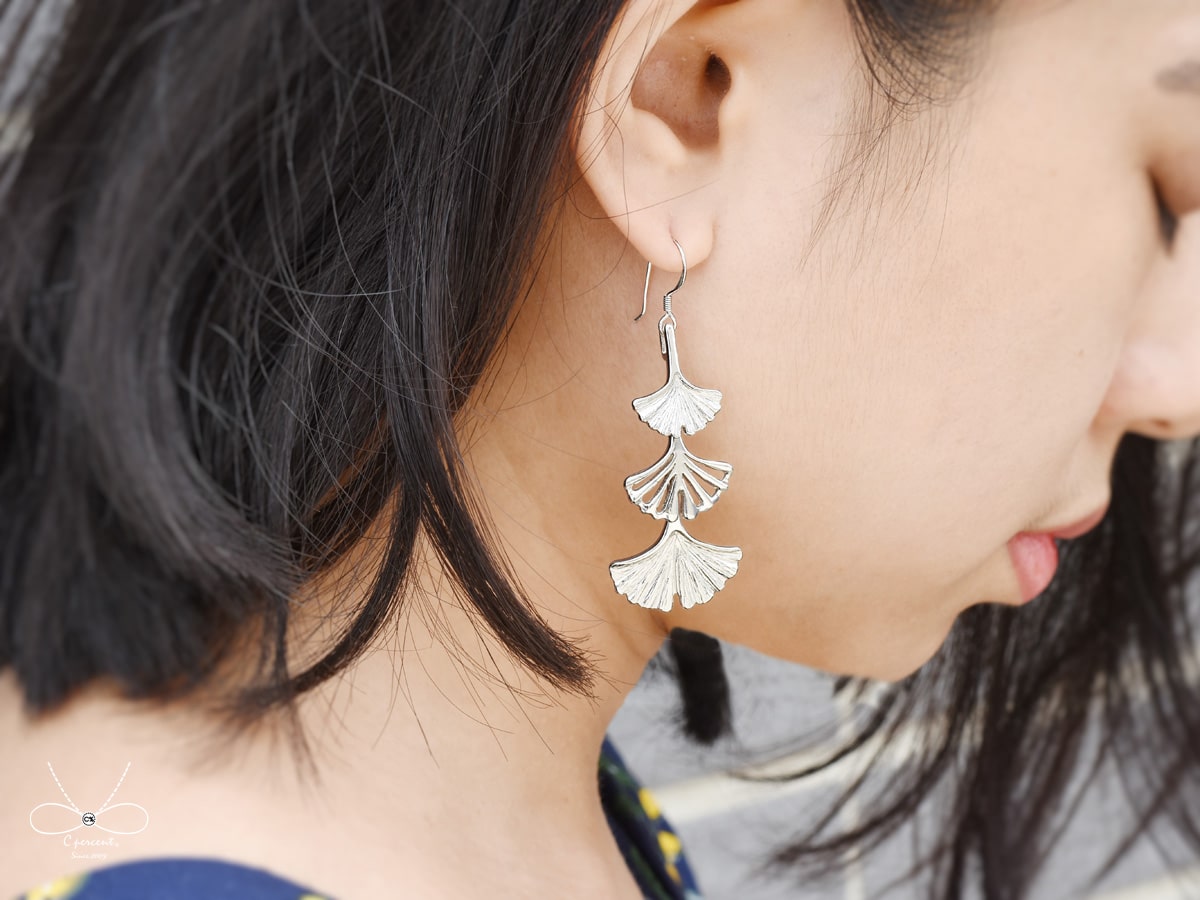 大中小銀杏 - 植物園 | 925純銀 垂墜耳環 女款 手工銀飾 - 飾品圖片第4張