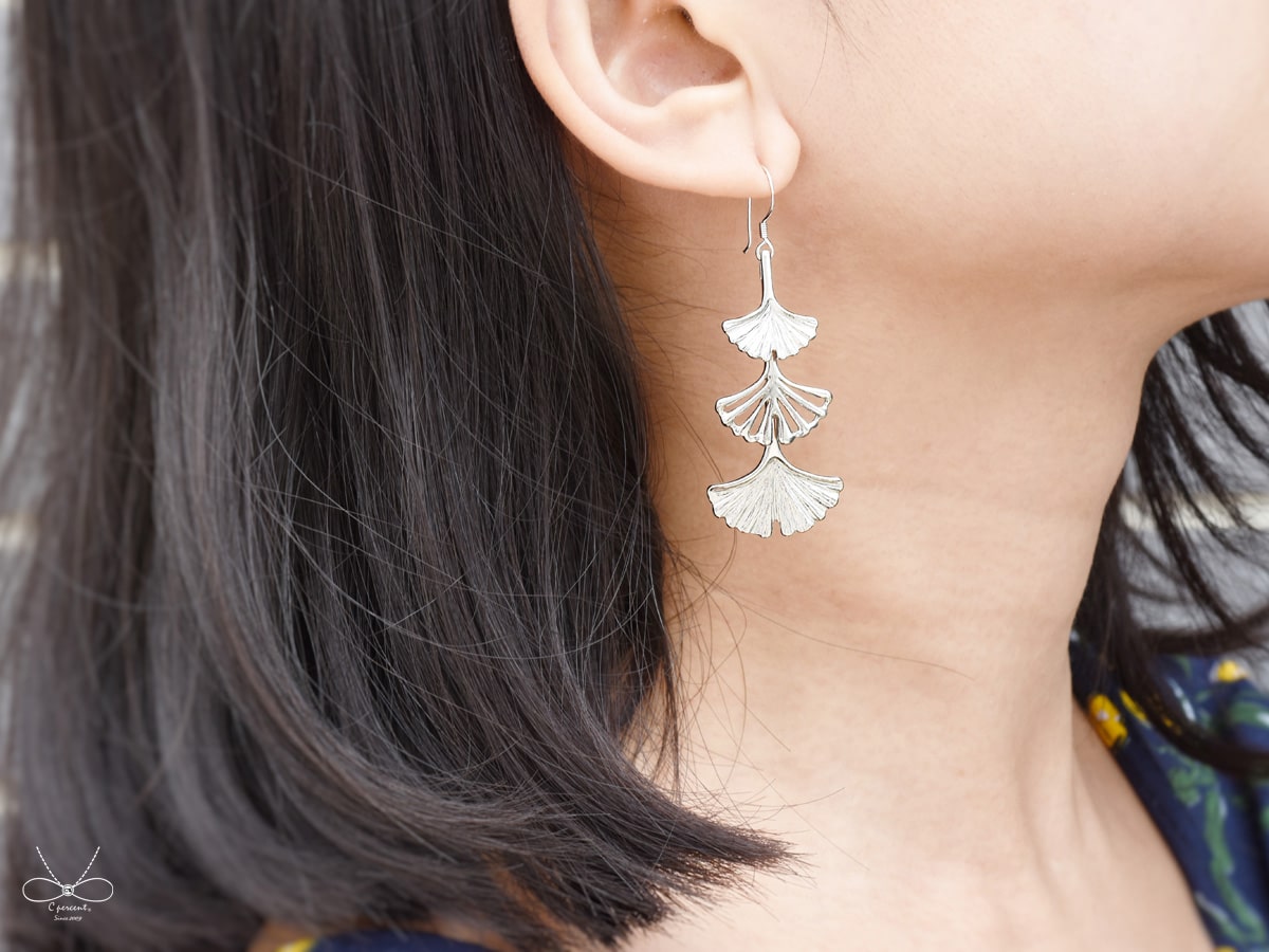 大中小銀杏 - 植物園 | 925純銀 垂墜耳環 女款 手工銀飾 - 飾品圖片第5張