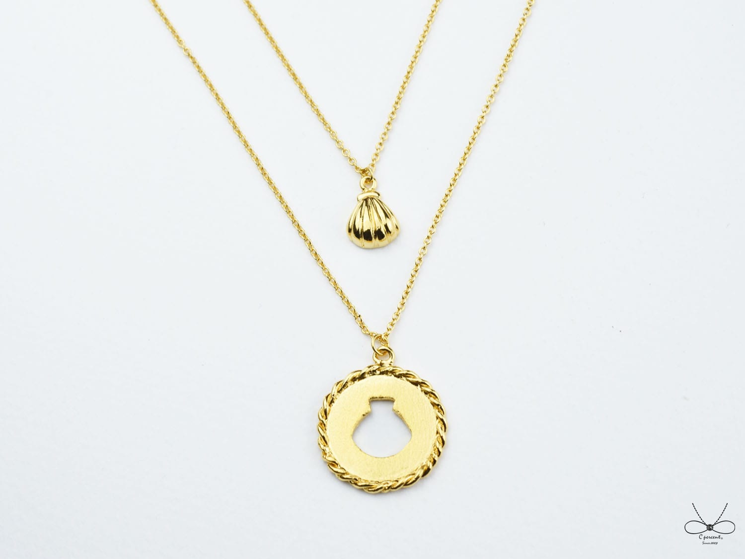 貝殼 - 美人魚公主系列 (鍍K金項鍊 雙層項鍊) - 飾品圖片第1張