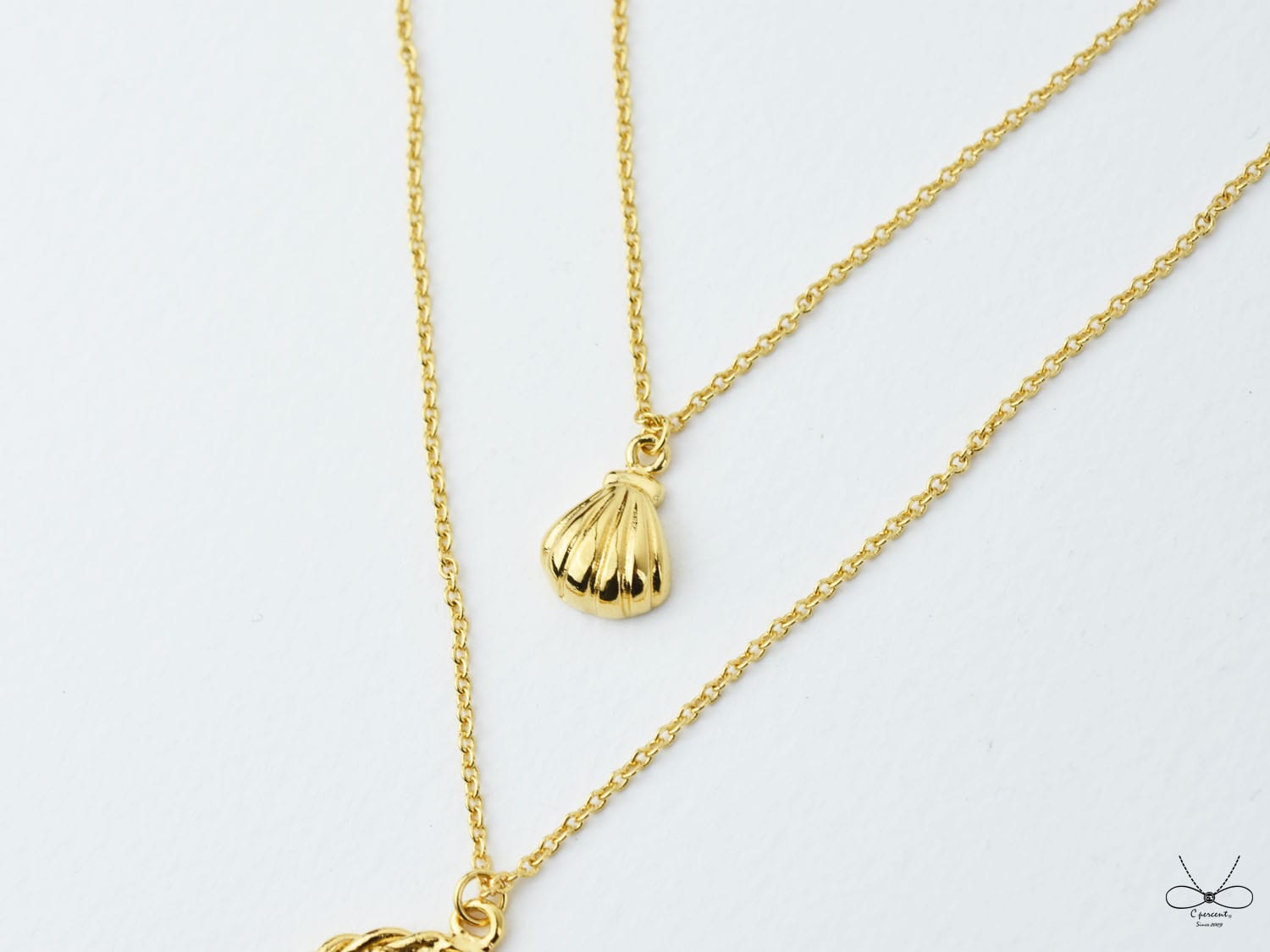 貝殼 - 美人魚公主系列 (鍍K金項鍊 雙層項鍊) - 飾品圖片第3張