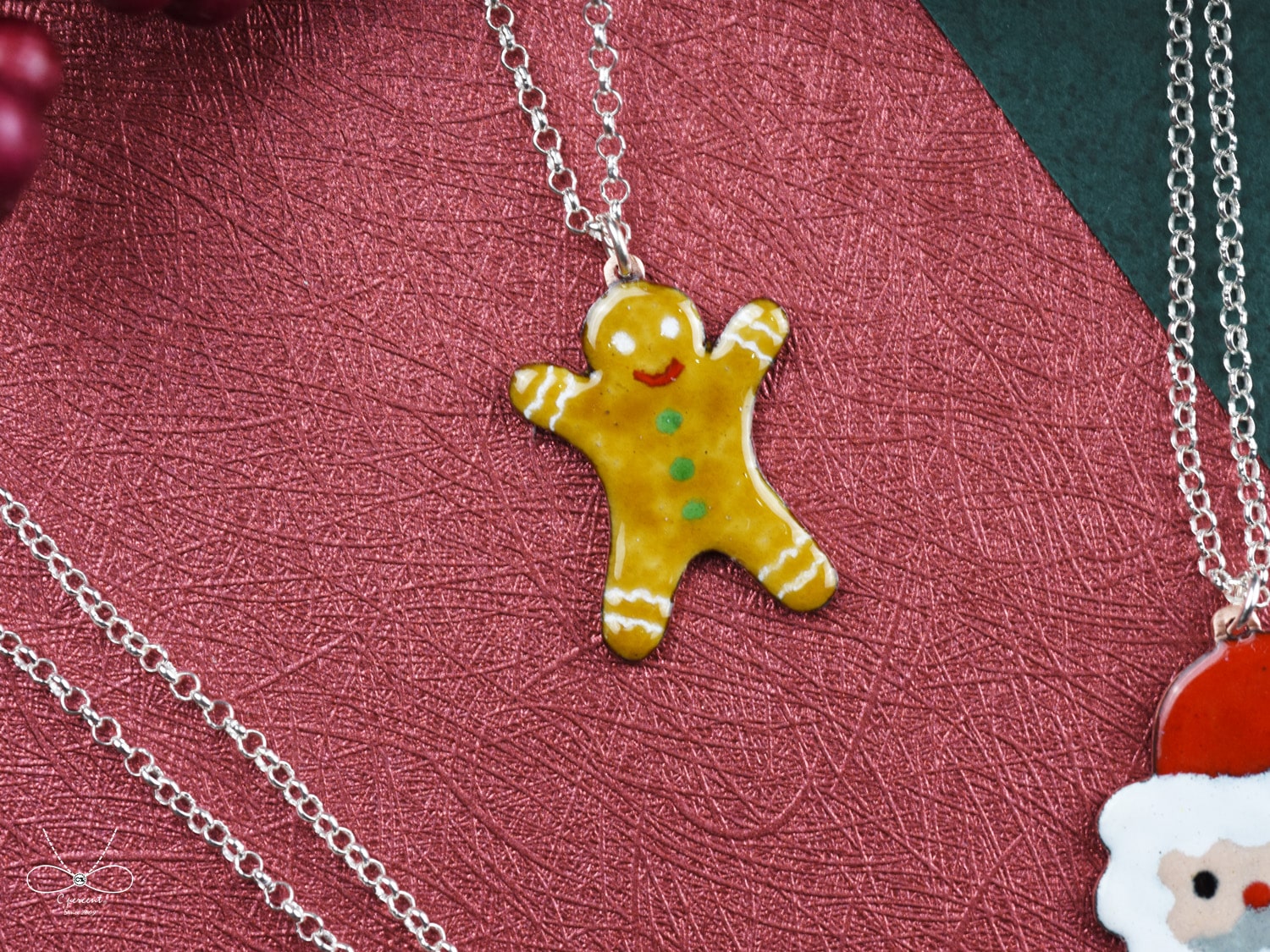 聖誕好Q系列 - 聖誕樹、薑餅人、聖誕老公公 (琺瑯純銀項鍊) - 飾品圖片第4張