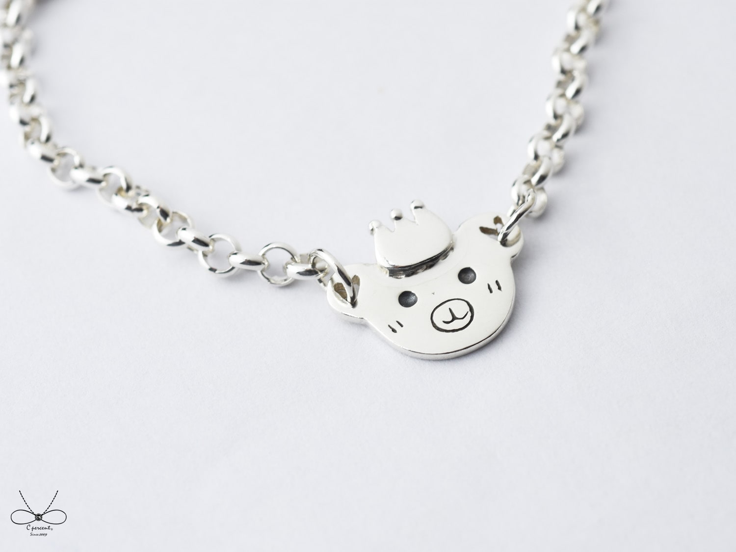 熊熊 - 小朋友手鍊 | 925純銀 寶寶週歲禮 可愛動物 手工銀飾