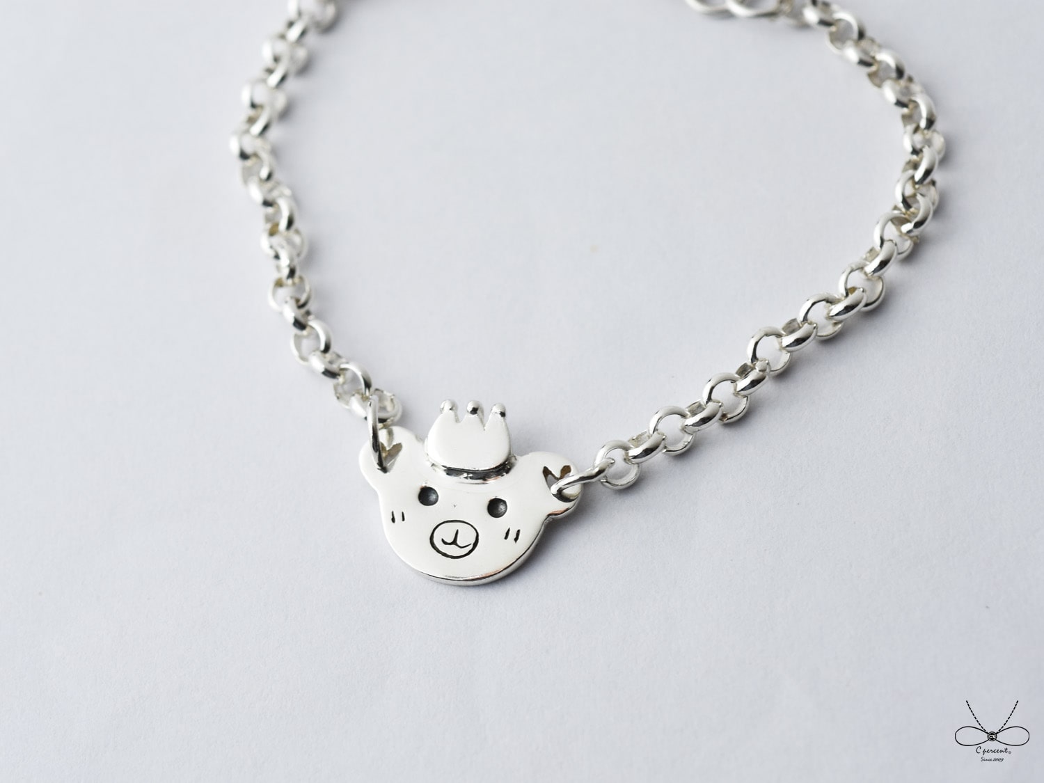 熊熊 - 小朋友手鍊 | 925純銀 寶寶週歲禮 可愛動物 手工銀飾 - 飾品圖片第3張