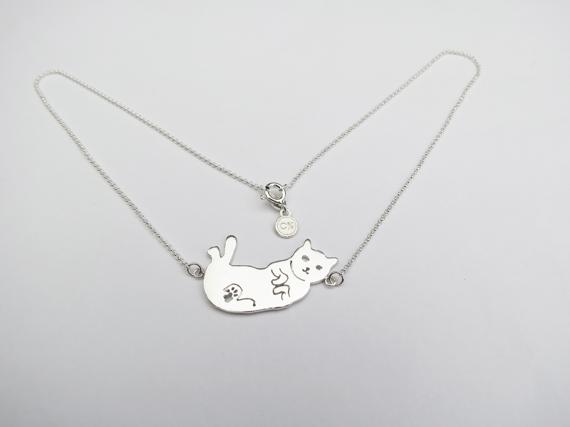 貓咪露肚肚 - 經典動物鏤空 | 純銀項鍊 鎖骨鍊 細鍊 手工銀飾